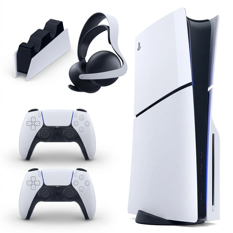 کنسول بازی سونی مدل PlayStation 5 Slim ظرفیت یک ترابایت ریجن 2016A اروپا به همراه دسته اضافی و پایه شارژر و هدست Elite